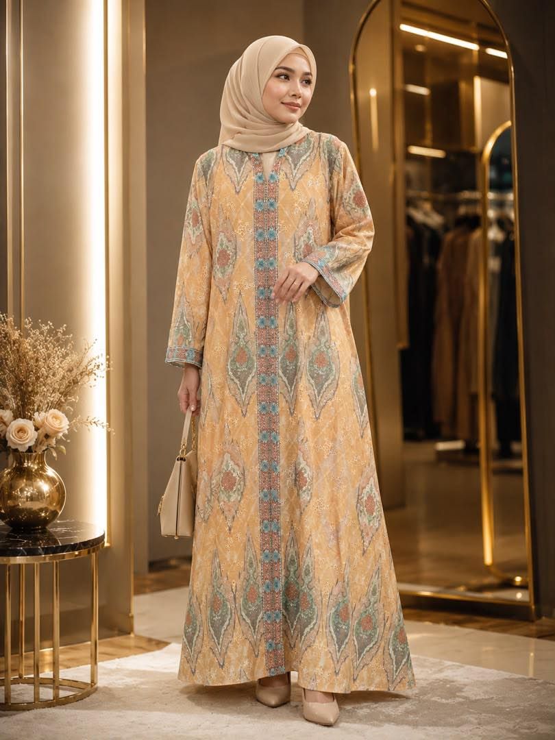 Model memakai Basic Cleopatra Jalabiya warna peach